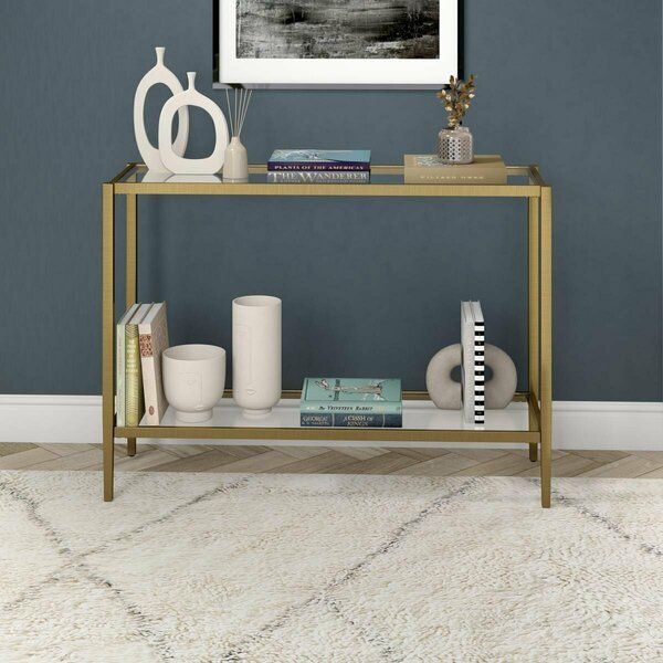 Hudson & Canal 42 in. Hera Rectangular Console Table with Clear Shelf, Antique Brass AT1621